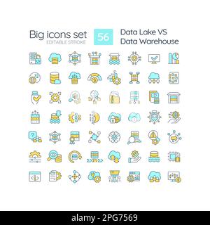 Data lake vs data warehouse RGB color icons set Stock Vector