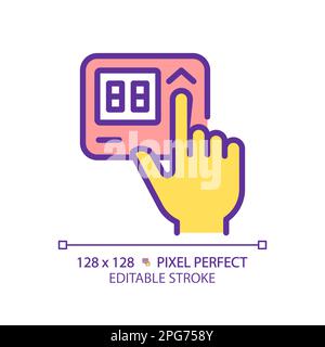 Yellow hand with thermostat RGB color icon Stock Vector