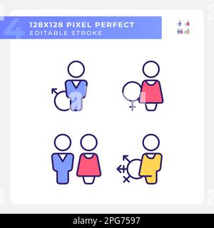 Toilets for different gender groups pixel perfect RGB color icons set Stock Vector