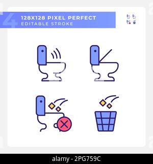 Toilet usage recommendations pixel perfect RGB color icons set Stock Vector