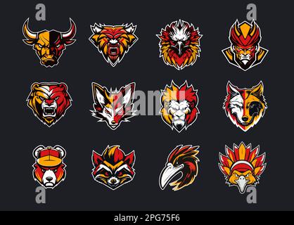Sports team logo set, cartoon angry animal heads emblem collection, wild animal face labels bundle for modern esport logo. Vector illustration Stock Vector