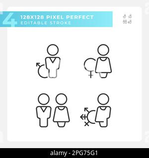 Toilets for different gender groups pixel perfect linear icons set Stock Vector