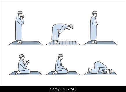 Islamic pray movement of solat linear icon. Moslem pray icon. Religion ...