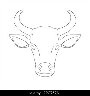 Cow head in continuous line art drawing style. Horned bull portrait ...