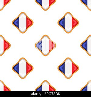 Pattern cookie with flag country France in tasty biscuit, pattern cookie consist of flag country France on natural biscuit, fresh biscuit cookie with Stock Vector