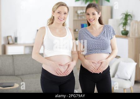 two pregnant women at home Stock Photo