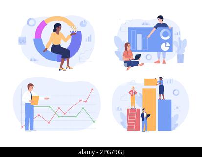 Planning and development department flat concept vector spot illustrations pack Stock Vector