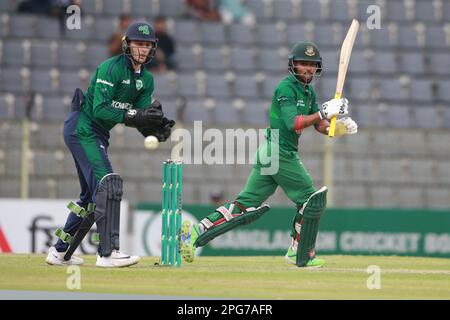 Tawhid Hridoy bats during the Bangladesh-Ireland 2nd ODI match at Sylhet International Cricket Stadium, Lakkarura, Sylhet, Bangladesh. Stock Photo