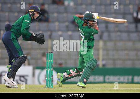 Tawhid Hridoy bats during the Bangladesh-Ireland 2nd ODI match at Sylhet International Cricket Stadium, Lakkarura, Sylhet, Bangladesh. Stock Photo