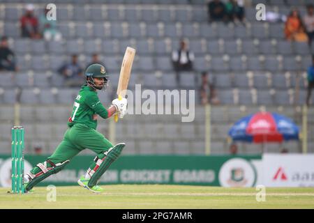 Tawhid Hridoy bats during the Bangladesh-Ireland 2nd ODI match at Sylhet International Cricket Stadium, Lakkarura, Sylhet, Bangladesh. Stock Photo