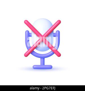 No sound 3d on white background. Sound wave concept. Vector web banner. Sound equipment. Design element. 3d icon vector render illustration Stock Vector