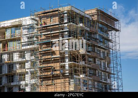 Scaffolding used to build  new apartment building in central  Rosebank, Johannesburg Stock Photo