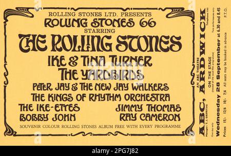 Rolling Stones flyer - Ike and Tina Turner - The Yardbirds feat Jimmy Page & Jeff Beck - 1966 U.K. Handbill Stock Photo