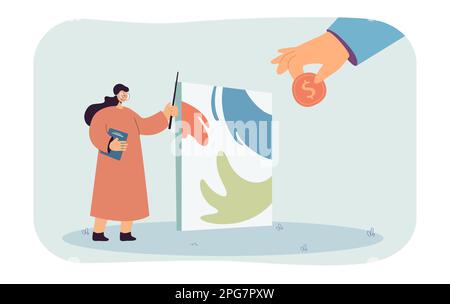 Huge hand giving gold coin to artist flat vector illustration Stock ...