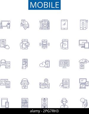 Mobile line icons signs set. Design collection of Phone, cellphone, handset, mobile, smartphone, device, gadget, electronics outline concept vector Stock Vector