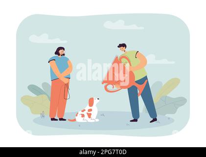 Man giving prize to dog for winning in competition Stock Vector