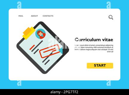 Vector icon of curriculum vitae with stamp. Stock Vector