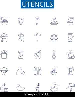 Utencils line icons signs set. Design collection of Utensils, cutlery ...