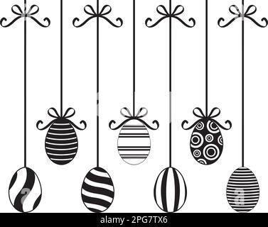Set of different hanging Easter egg decorations isolated on white Stock Vector