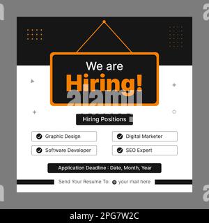 Poster for we are hiring. Social media template job vacancy recruitment Stock Vector