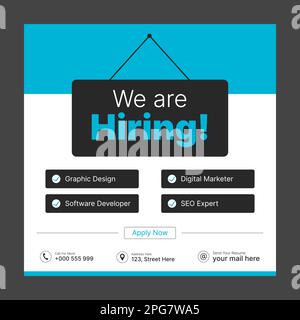 Poster for we are hiring. Social media template job vacancy recruitment Stock Vector
