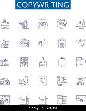 Copywriting line icons signs set. Design collection of Copywriting, Writing, Content, Creativity, Advertising, Scripting, Scripting, Wordsmithing Stock Vector