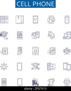 Cell phone line icons signs set. Design collection of Mobile, Phone, Cellular, handset, device, smartphone, droid, communicator outline concept vector Stock Vector