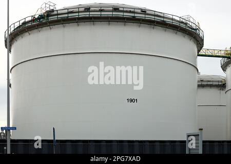 Refinery installation and tanks in the Botlek harbor at the port of Rotterdam in the Netherlands Stock Photo