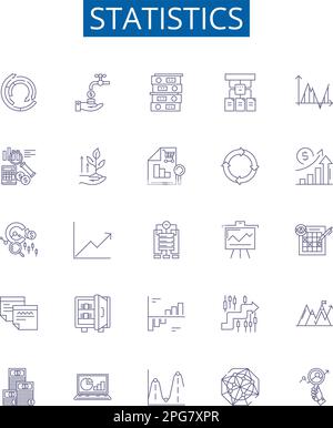 Statistics line icons signs set. Design collection of Statistics, data, analysis, samples, population, variation, mean, median outline concept vector Stock Vector