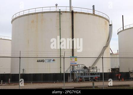 Refinery installation and tanks in the Botlek harbor at the port of Rotterdam in the Netherlands Stock Photo