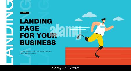 Young man with prosthetic legs participating in sports race Stock Vector
