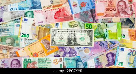 Stuttgart, Germany - January 24, 2023: Money Banknotes Euro Dollars Currencies Finance On Travel Background Banner Pay Pay Banknotes In Stuttgart, Ger Stock Photo