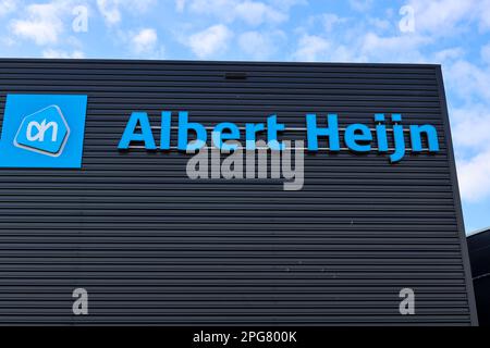 Logo of albert heijn delivery warehouse in Bleiswijk in the netherlands Stock Photo