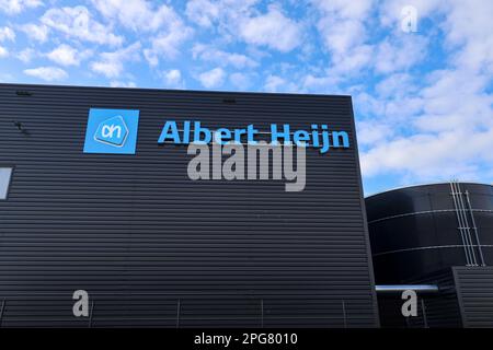 Logo of albert heijn delivery warehouse in Bleiswijk in the netherlands Stock Photo