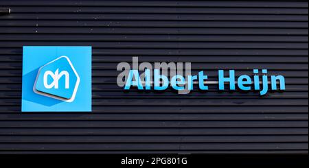 Logo of albert heijn delivery warehouse in Bleiswijk in the Netherlands Stock Photo