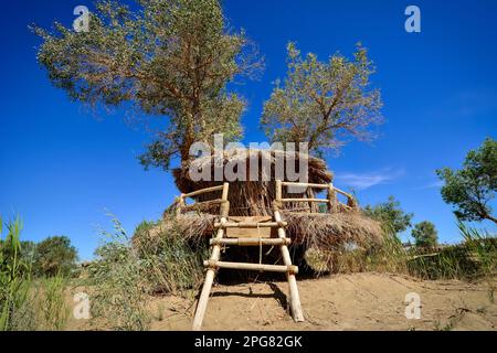 The roots of Lop Nur people can be traced back thousands of years. They depended basically on fishing for their livelihood Stock Photo