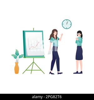 Businesswoman and businesswoman making presentation. Vector illustration in flat style Stock Vector