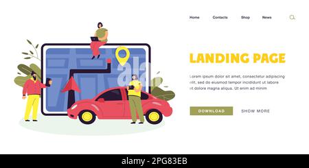 City map on tablet and tiny people sharing transport Stock Vector