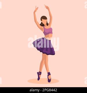 Vector illustration classical ballet. Caucasian white woman ballet dancer in tutu and pointe shoes dancing on beige background. Beautiful young faceless ballerina in a flat style Stock Vector