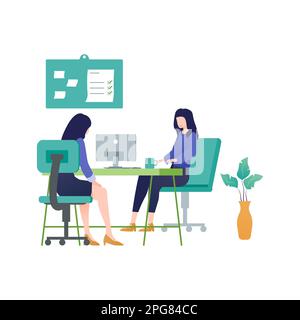 Businesswoman working in office, businesswoman sitting at desk, vector illustration Stock Vector
