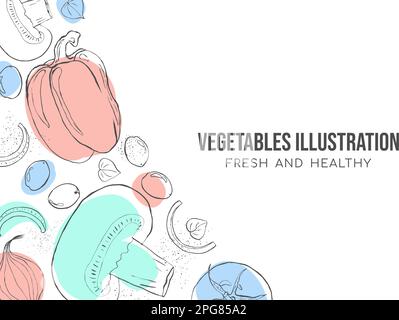 modern vegetables illustration sketch cover art with pastel bright color Stock Vector