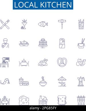 Local kitchen line icons signs set. Design collection of Cooking ...
