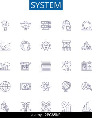 System line icons signs set. Design collection of System, Network, Software, Computer, Hardware, Operating, Process, Architecture outline concept Stock Vector