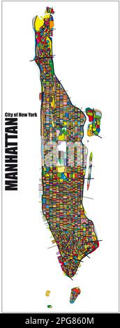 detailed color street map of the borough of Manhattan, New York Stock Photo