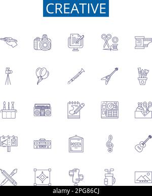 Creative line icons signs set. Design collection of Innovative, Imaginative, Original, Artistic, Visionary, Resourceful, Intuitive, Conceptual outline Stock Vector
