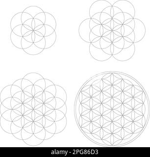 Set of geometrical elements and shapes. Sacred Geometry Flower of Life development. Vector designs Stock Vector