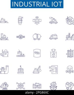 Industrial iot line icons signs set. Design collection of Industrial, IoT, Manufacturing, Automation, Connectivity, Automated, Big, Data outline Stock Vector