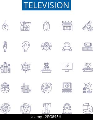Television line icons signs set. Design collection of Television, TV, LCD, LED, Monitor, Plasmas, Digital, Big Screen outline concept vector Stock Vector