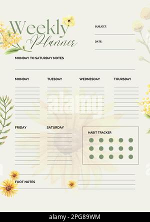 Minimalistic planners , daily, weely, monthly. Annual wall calendar planner template. Week starts on Monday.Clear and simple printable to do list. Stock Photo