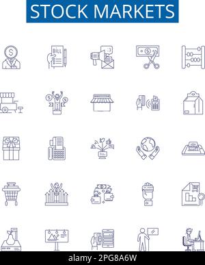 Stock line icons collection. Shares, Investment, Market, Trading ...
